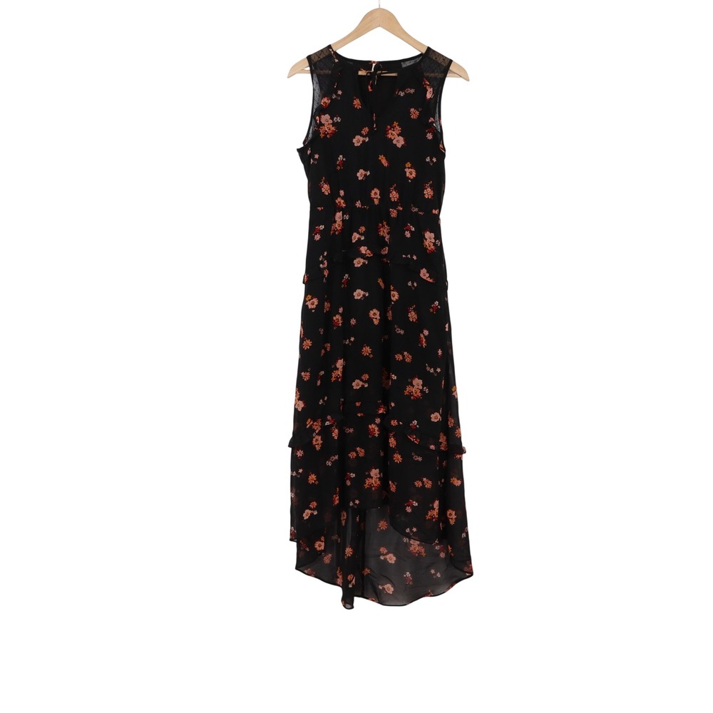 Xhilaration Maxi Dress Womens XS High-Low Floral Black Lace Yoke Excellent